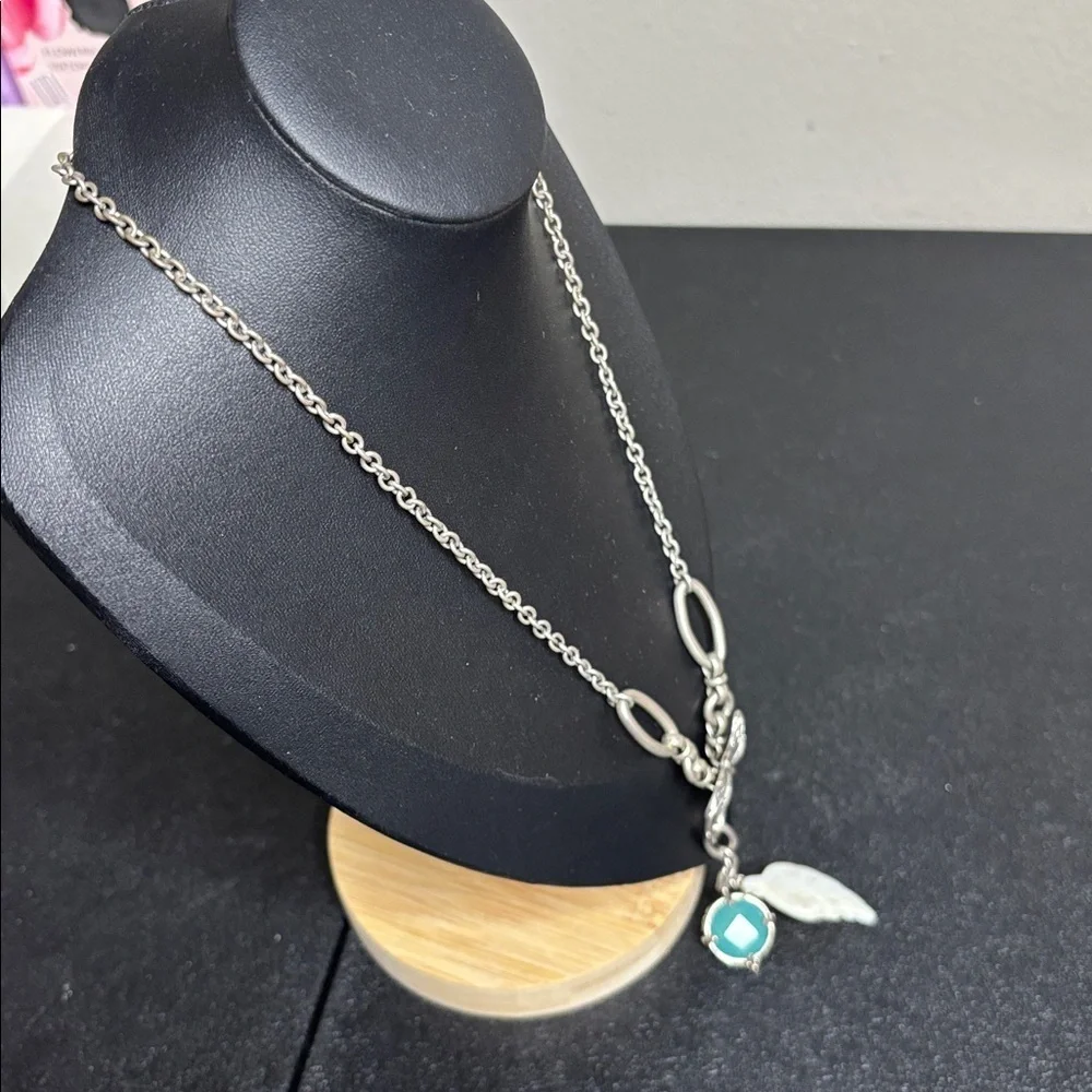 Lucky Brand Silver Necklace Butterfly with Turquoise Leaf Charm